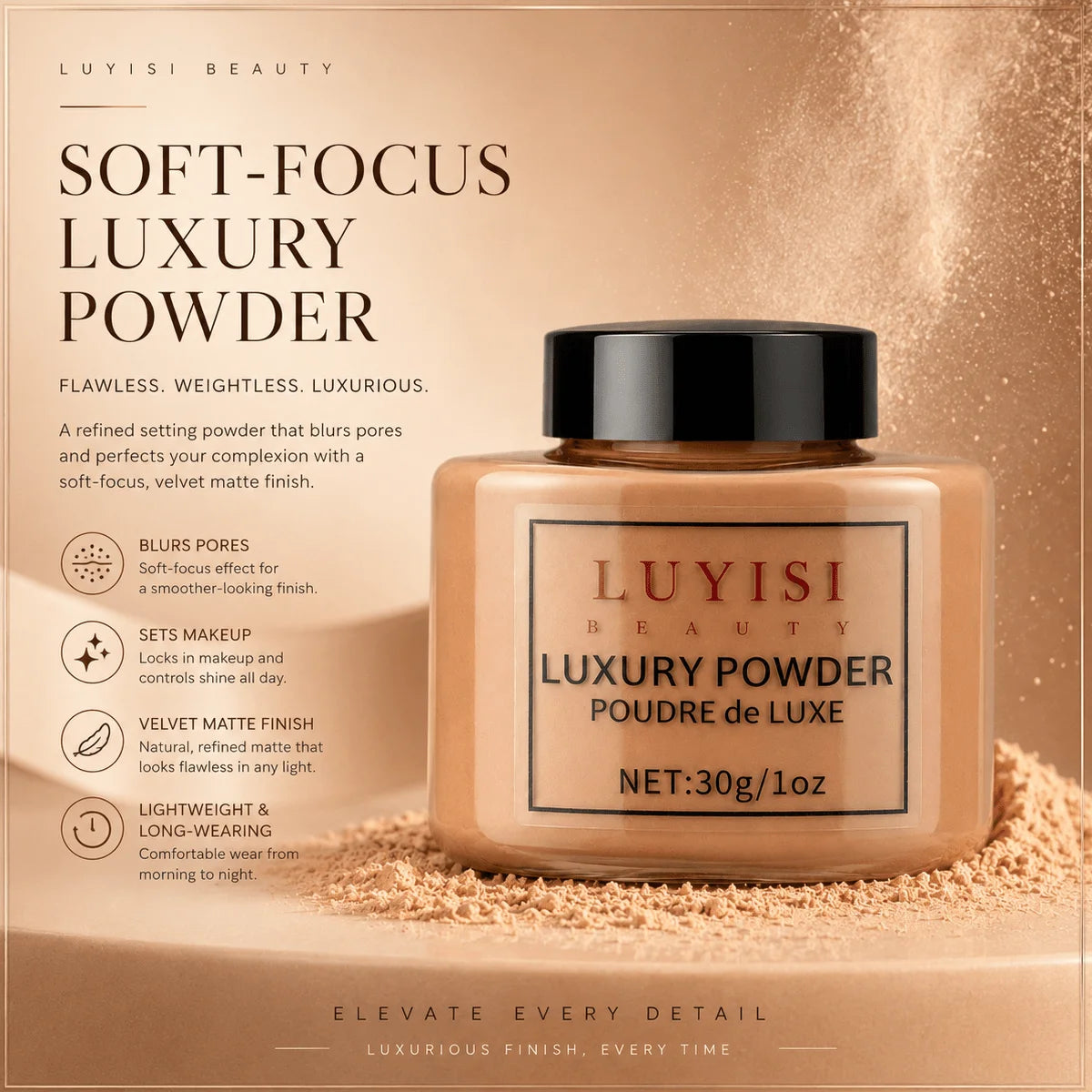 Facial Makeup Set:1pc Matte Loose Powder+1pc Waterproof Fundation,High-Coverage,Long-Lasting,Oil Control,Creat Natural Looks.