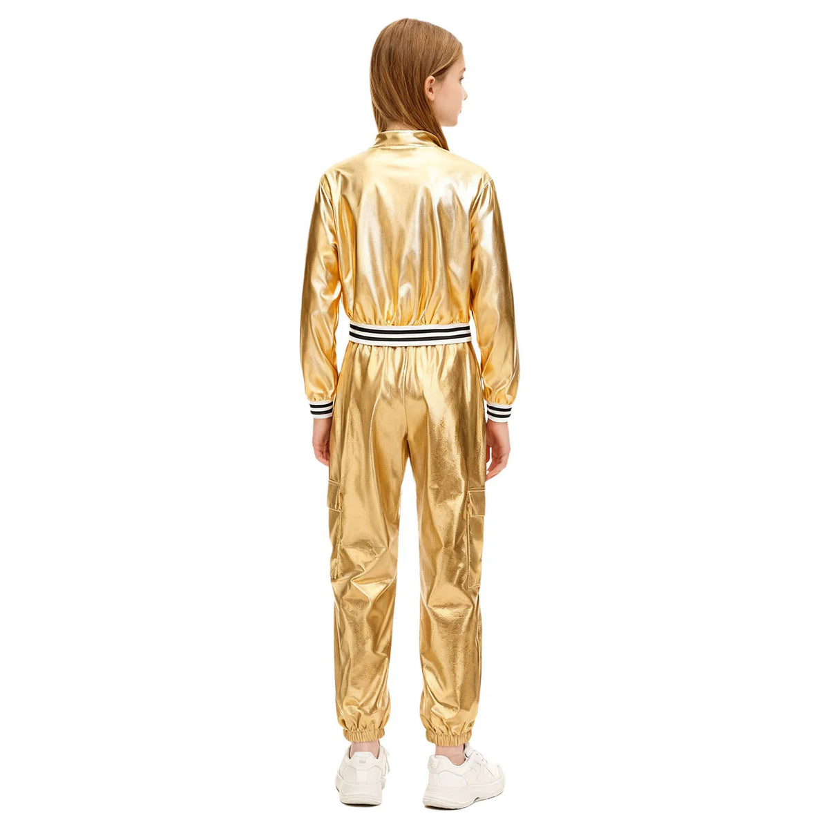 Ensemble Danse Fille Hip Hop | Veste Bomber Métallique & Pantalon | Costume Scène Carnaval Jazz