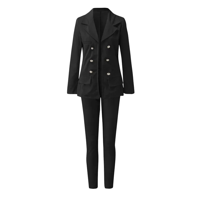 Women's Two-Piece Pant Sets Formal Business Double Breasted Blazers Jacket Pants 2 Piece Set Elegant Ladies Suits Office Lady