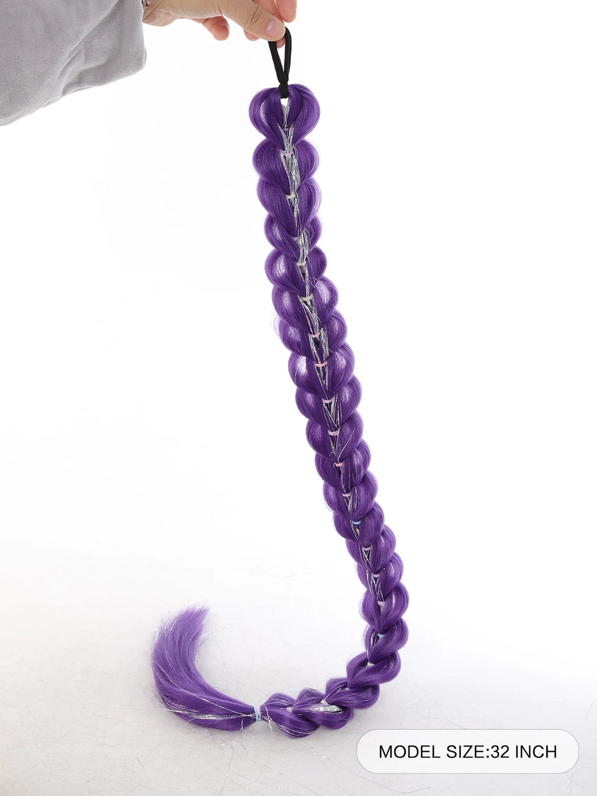 Queue de Cheval Tressée Violette | 32 Pouces | Tinsel Brillant | Extensions Super | Cosplay & Noël | Enfants & Filles