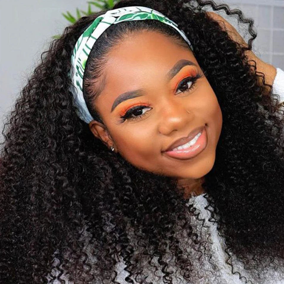Perruque Headband Kinky Curly Jerry Curl | 250% Densité | Glueless | Machine Made | Cheveux Remy Brésiliens | Femmes Noires