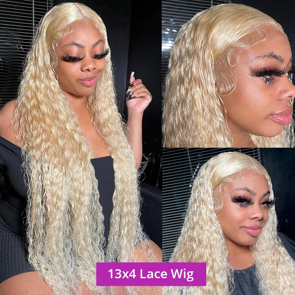 Perruque Blonde 613 | HD Lace Frontal 13x6 & 13x4 | Water Deep Wave | Pré-Pluçuée | 30-38 Pouces | Cheveux Humains