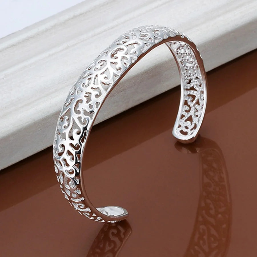 Bracelet Jonc Ouvert Argent 925 | Réglable | Mignon Charmant Vintage | Bijou Femme & Fille