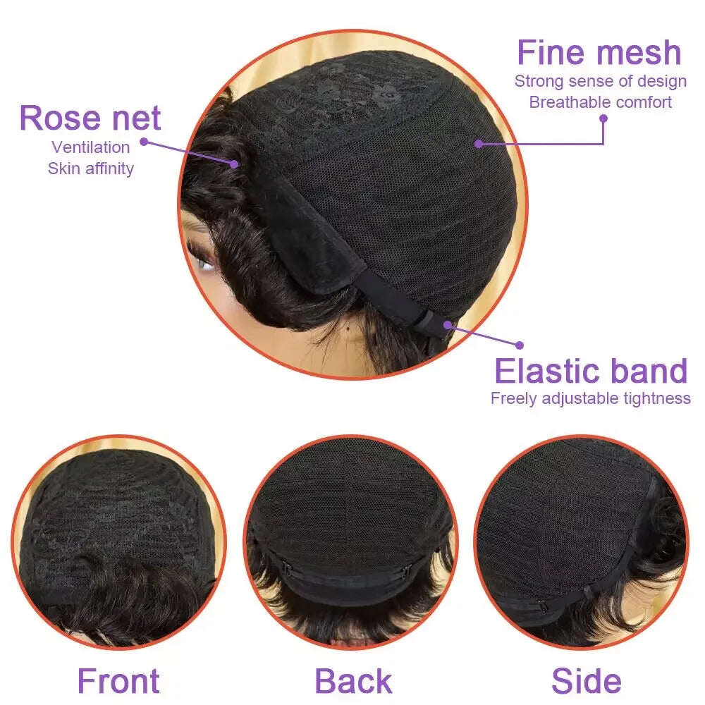 Human Hair Wig 6Inch Natural Grey with Loose Curls 180% Density Machine-Made Wig with Rose Net Cap Comfortable Fit for Daily Wear