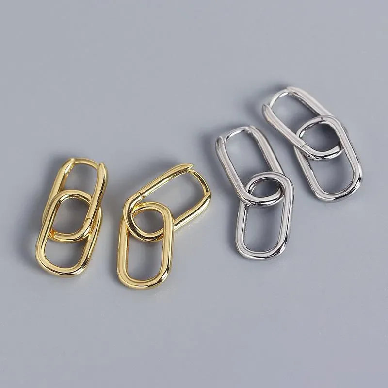 Créoles Ovales Géométriques Argent 925 | Style Métal Simple Détachable | Femme | Bijou Cadeau