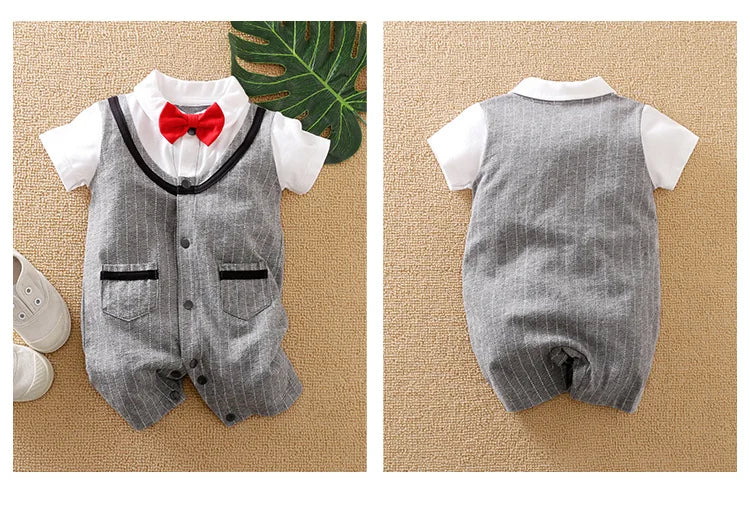 0-18 Baby Bodysuit Gentleman Style Handsome Formal Cotton Comfortable Soft Boys And Girls Summer Short-Sleeved Newborn Clothes