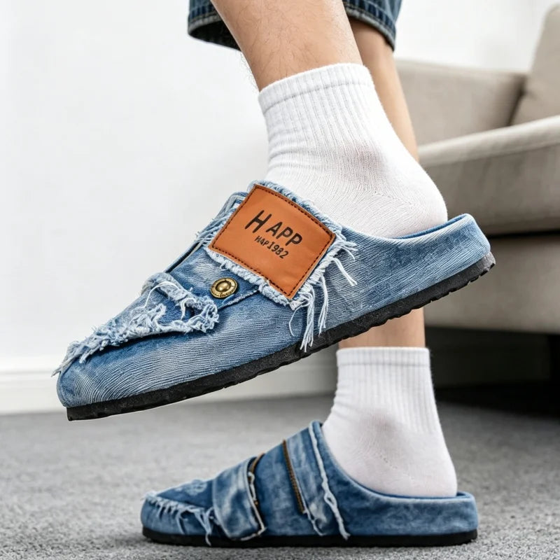 Chaussures Homme Tendance Été 2026 | Denim Bleu Canvas | Grande Pointure 47 | Casual Slip-On Street