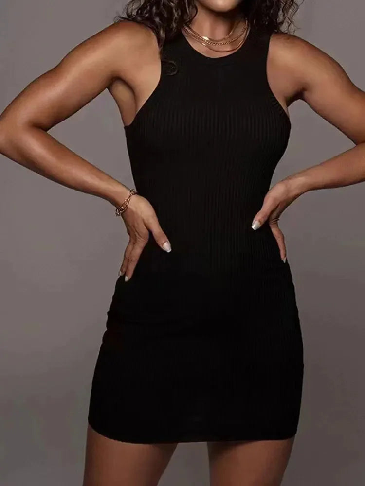Mini Robe Bodycon Côtelée Noire Femme | Débardeur Sans Manches | Serrée Club Party | Été Sexy