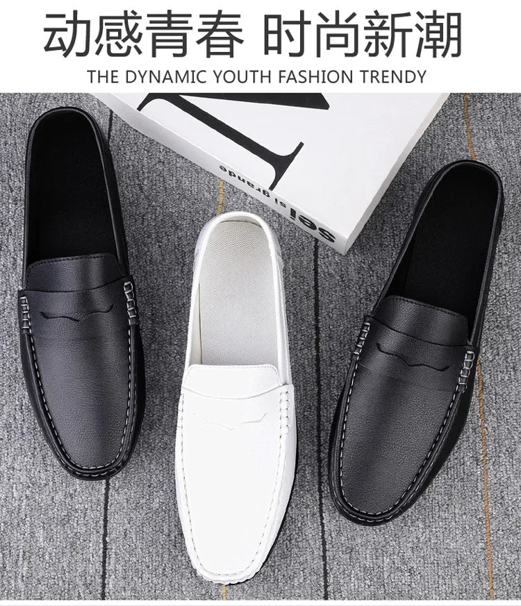Mocassins Homme Mariage | Cuir Fendu Blanc | Chaussures Conduite Légères | Slip-On Casual Élégant 2026