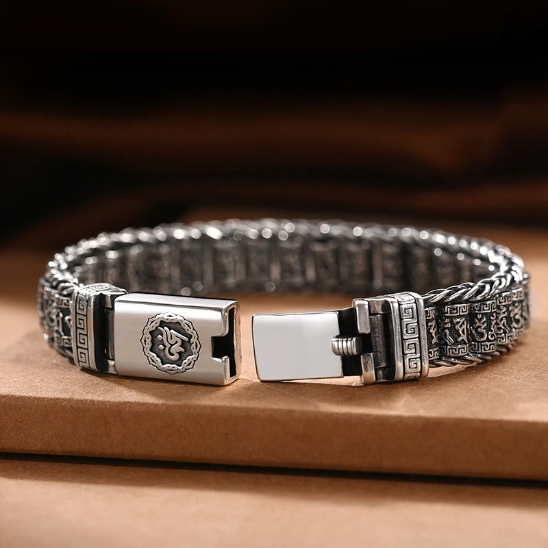 Handmade Creative Bracelets Men Lucky Buddhist Scripture Turn Beads Retro Six-character Mantra Personalized Fashion Jewelry Acc.