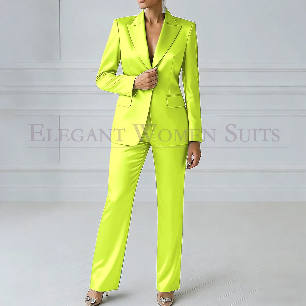 Elegant Blue Evening Women's Suits 2 Piece Jacket Pants Sets High Quality Royal Blue One-Button Slim Fit Office Blazer Clothing