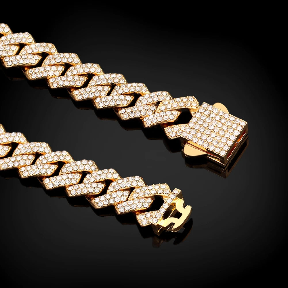 Men's Initial Name Pendant Necklace with Hip Hop Iced Out Rhinestone Paved Cuban Link Chain Necklace Fashion Birthday Jewelry Gift