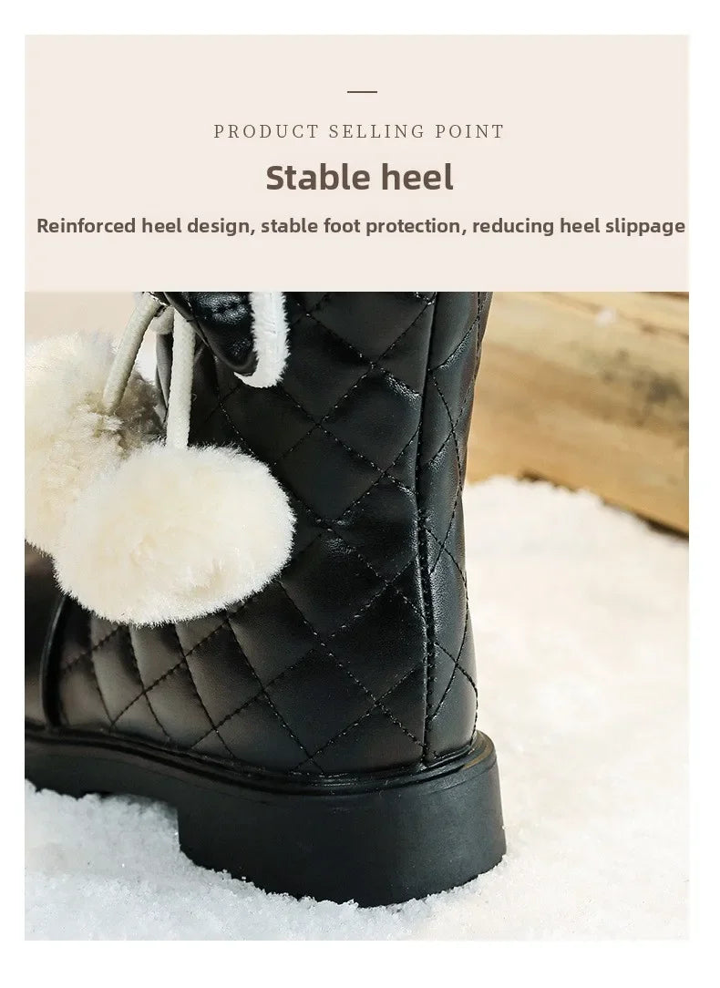 2025 Winter New Fashion Children Princess Boots Waterproof Girls Warm Boots with Bow Kids Snow Boots with Fur Plush