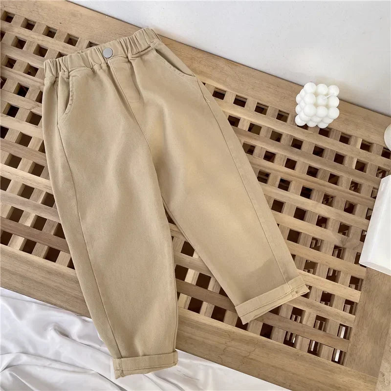 1-8 Years Boys Pants Kids Cargo Pants Mid-Rise Button Casual Outdoor Comfortable Breathable Spring Fall Fashion Children Trousers
