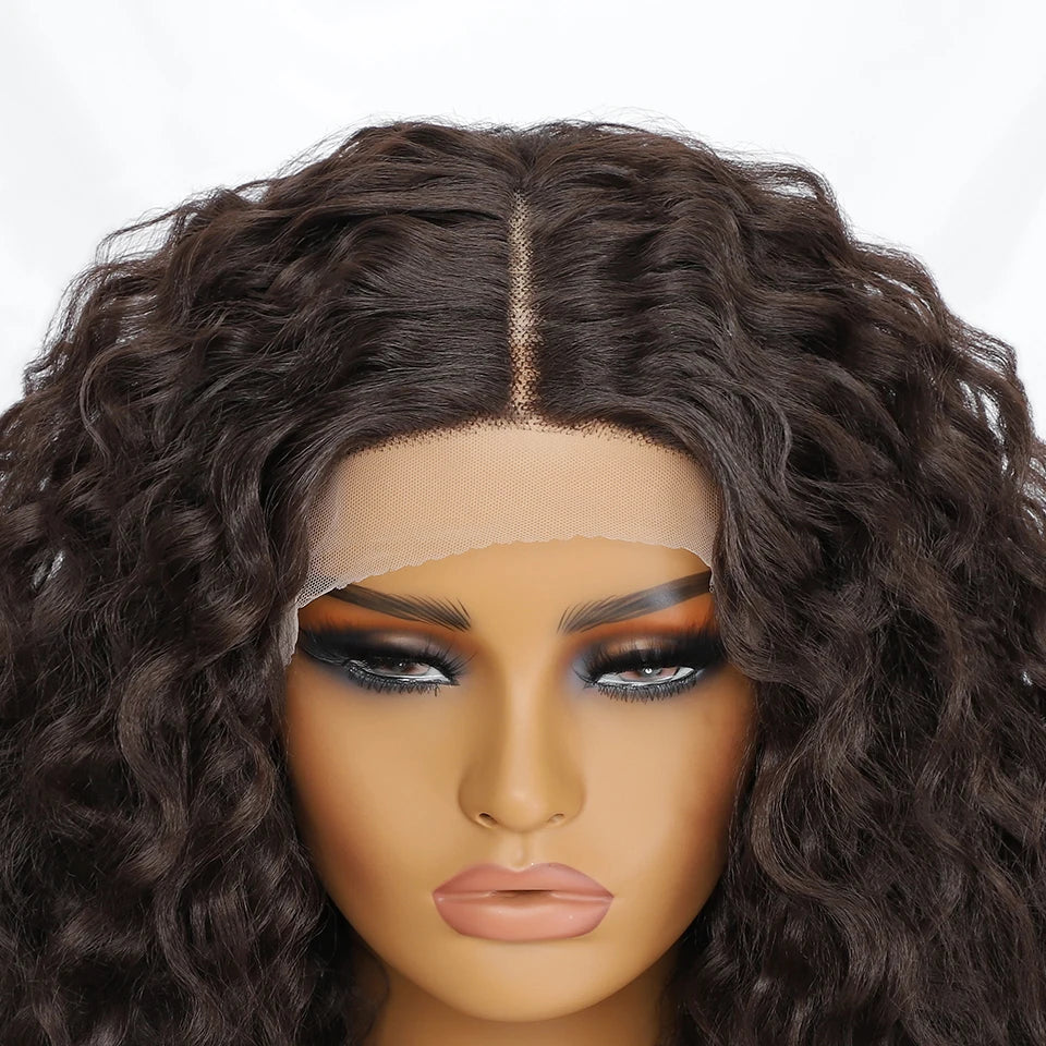 20 Inch Curly Synthetic Lace Front Wig For African Women Black T Part Blonde Curly Lace Frontal Wig For Afro Female