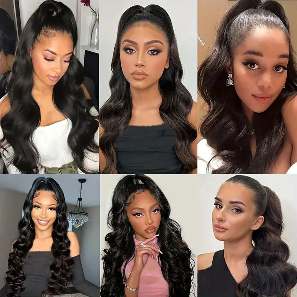 Queue de Cheval Body Wave Drawstring | Cheveux Humains Brésiliens Remy | Clip | Couleur Naturelle | Femme