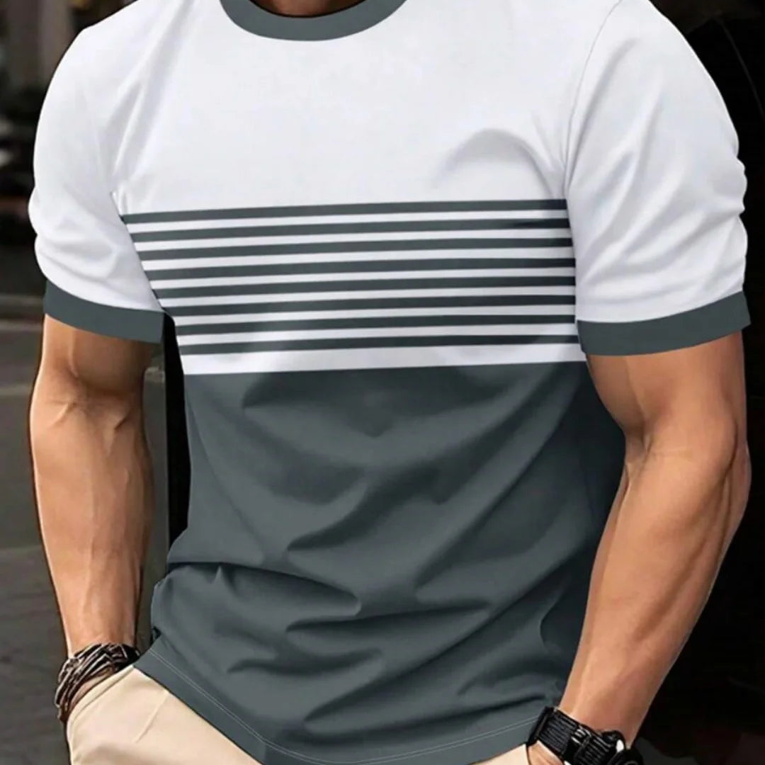 T-Shirt Homme Oversize | Rayures Imprimées | Col Rond | Manches Courtes | Casual Mode Été