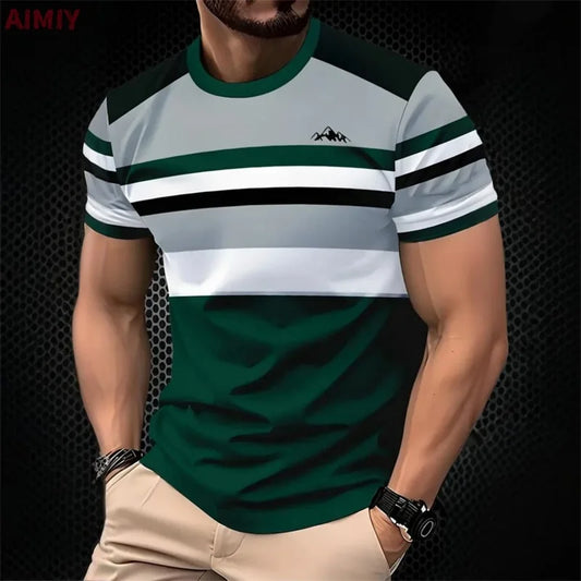 Men's Striped Printed T-shirt Summer Outdoor Casual Round Neck Short Sleeve T-shirts New In Men's Fashion Tee Shirt Clothes