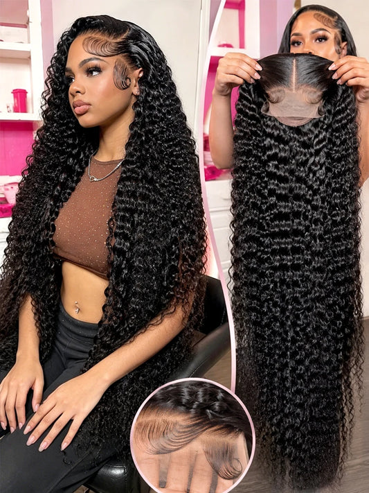 Deep Wave Human Hair Wigs 13X6 HD Lace Frontal Wig Water Wave Lace Front Wigs Curly Brazilian Wigs 250 Density 40 Inch For Women