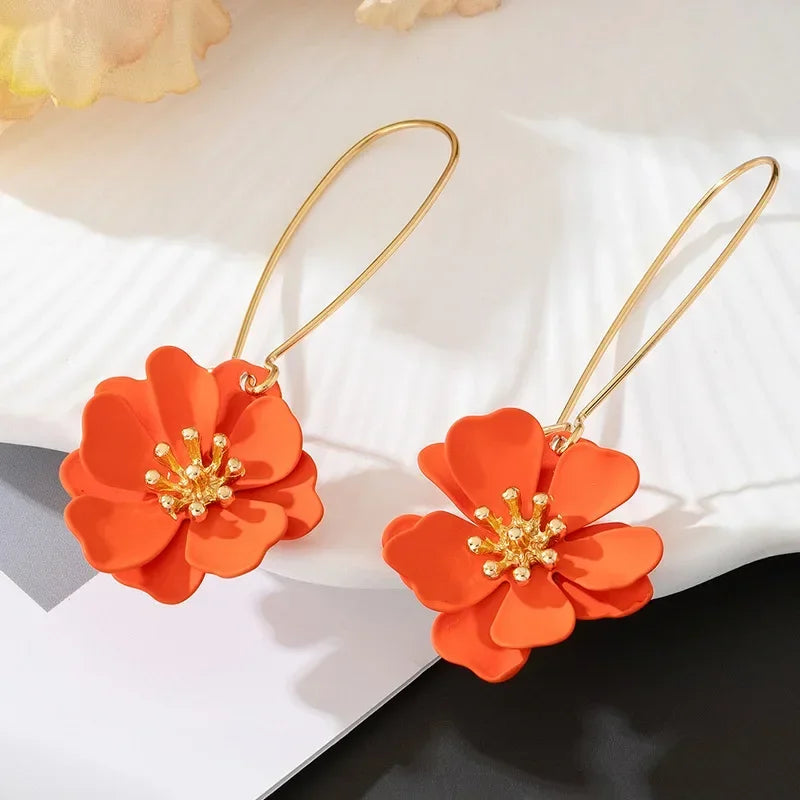 Hoop Earrings for Women Girls Spray Enamel Flower Geometric Ear Accessories Holiday Party Gift Fashion Jewelry EE007