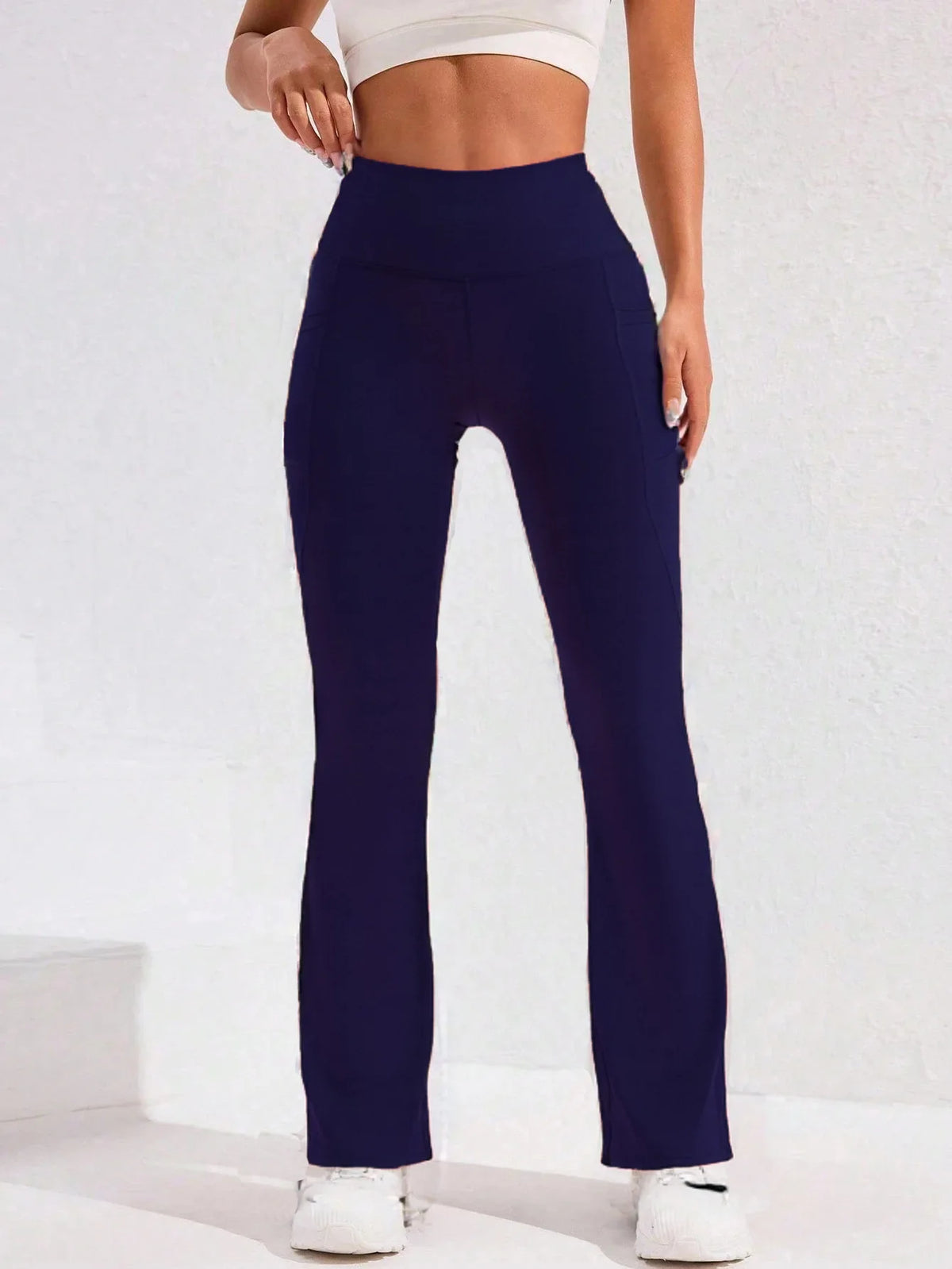 High Waist Flare Leg Yoga Pants Women with Pocket Push Up Butt Running Tights Wide Leg Pants Gym Outdoor Cycling Leggings