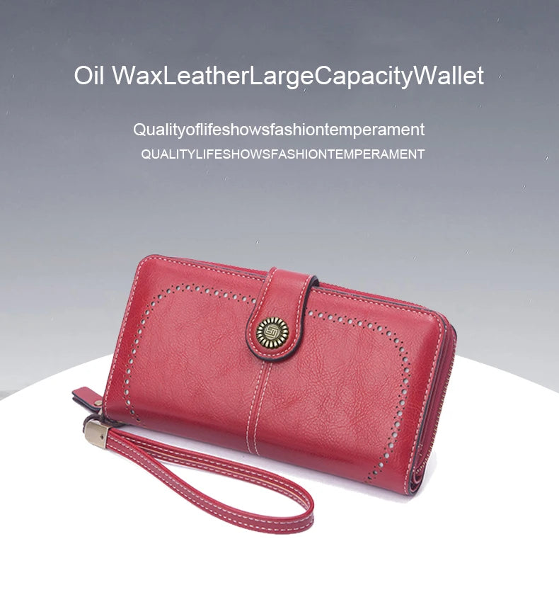 Vintage Large Capacity Women's Purse, Monochrome, Multi-card, Long Wallet, Multi-functional Zipper Strap, Wrist Strap, New