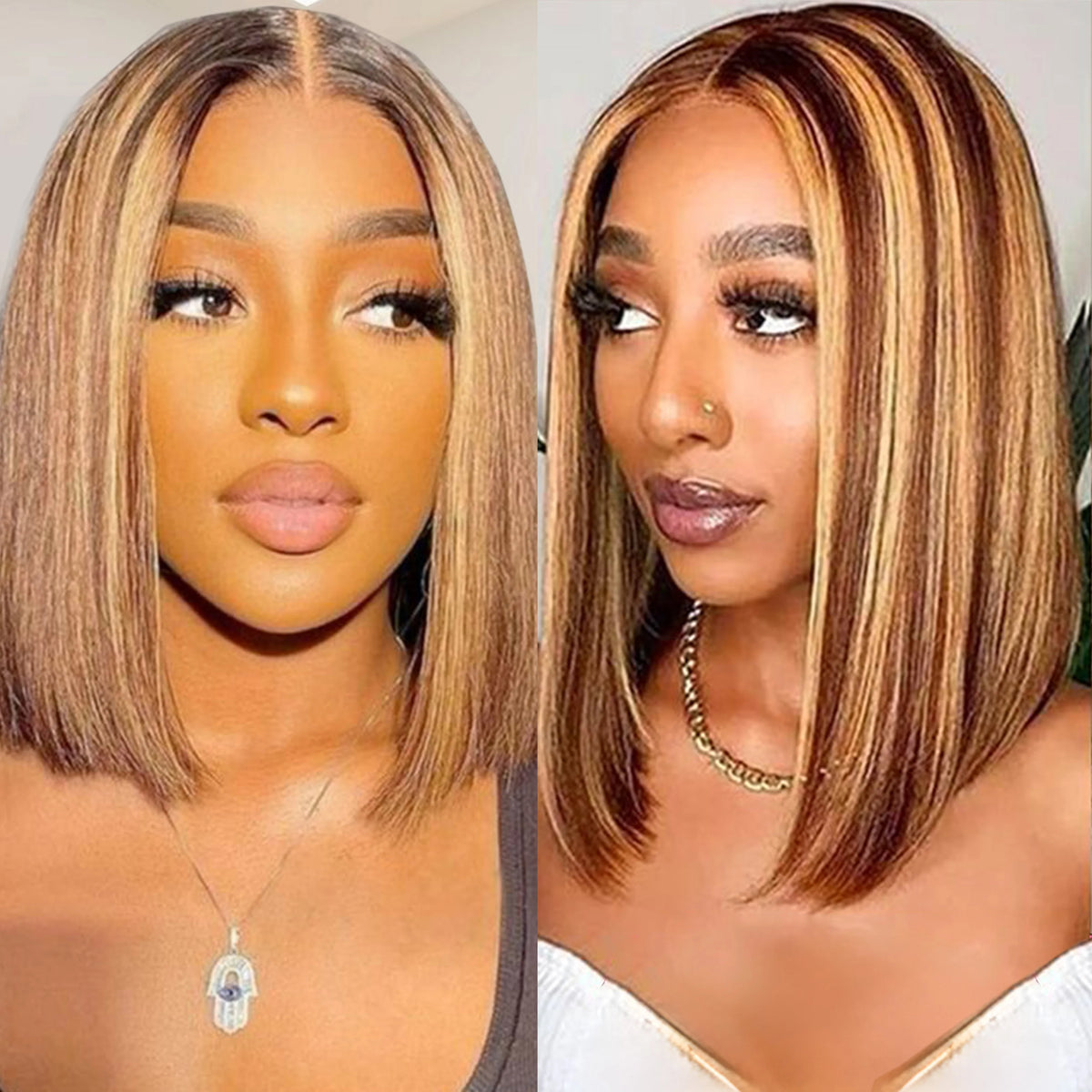 Perruque Bob Cheveux Humains | 13x4 Lace Front | 220% Densité | Coloris 4/27 Or | Wear & Go | Femmes Noires