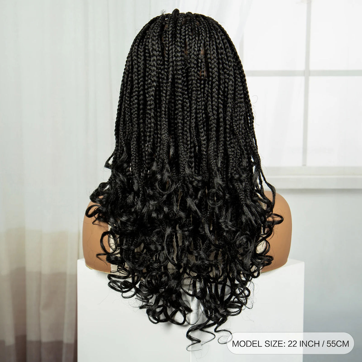 Perruque Tressée 360 Full Lace Synthétique | Knotless Box Braids | Baby Hair | Boho Boucles Extrémités | Femme