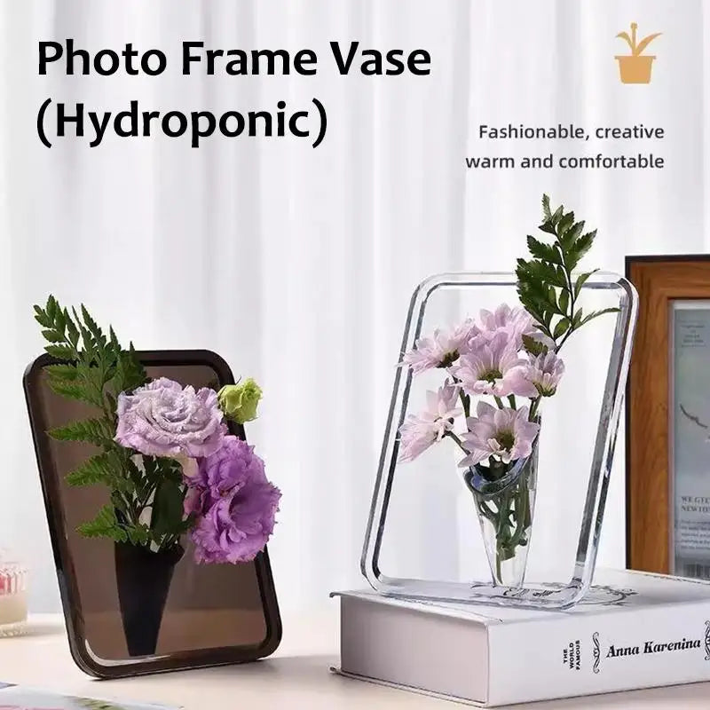 Vase à fleurs en acrylique Art moderne Cadres décoratifs transparents pour la maison Étagère de bureau Salon Affichage floral