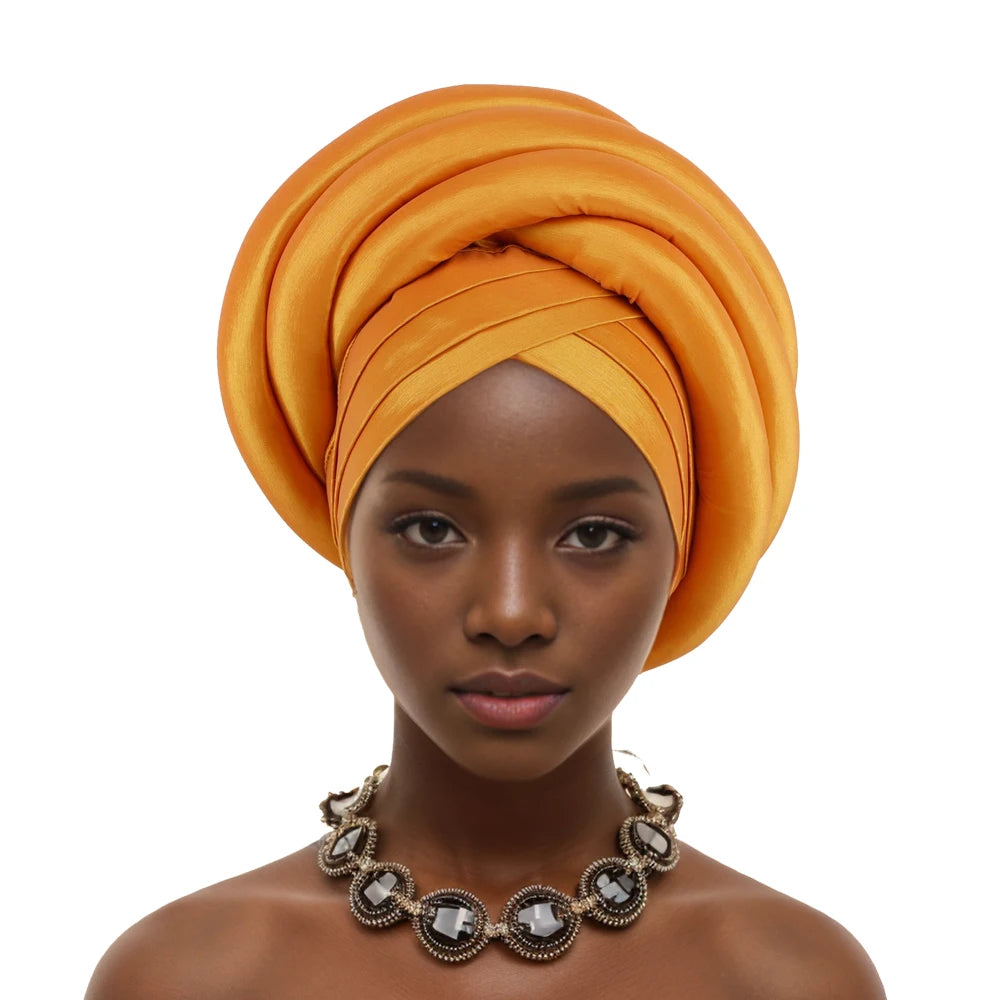 Turban Tressé Africain | Soie Lagos Autogele | Foulard Tête | Femme Africaine & Musulmane | Mariage & Fête | Headwrap