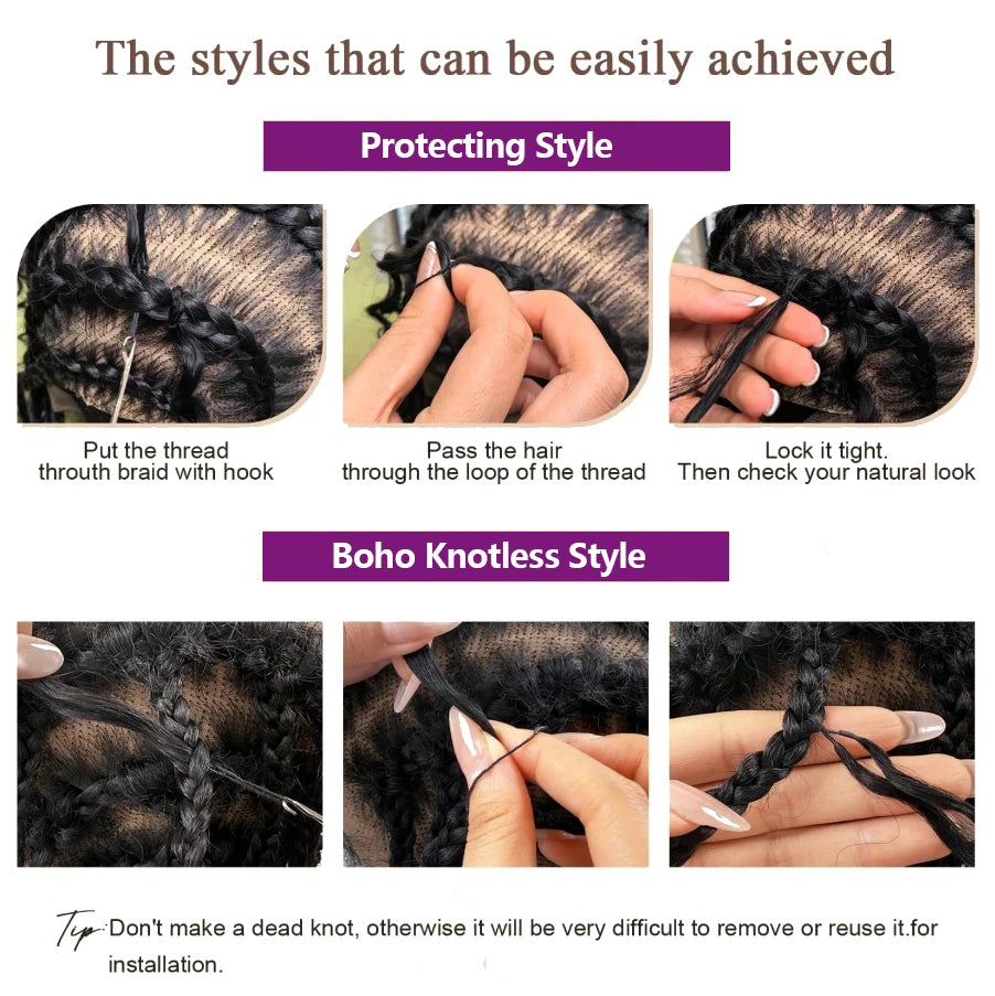 Extensions Crochet Cheveux Humains | Nœuds Invisibles | Pré-Loop | Deep Curly Wave | 14-22 Pouces | Femme