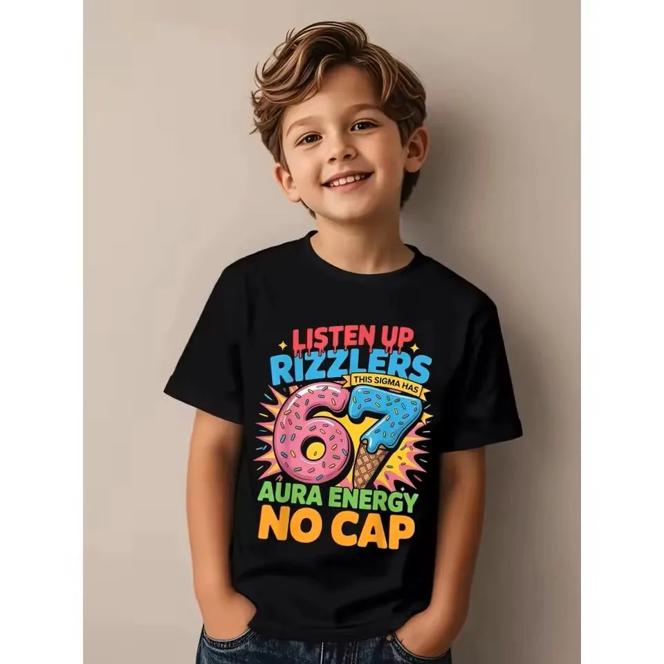 Boys & Girls 6 & 7 Number T-Shirt - Soft Breathable Tee with Neon Glow-in-the-Dark 6 & 7 Design, Machine Washable Spring Summer