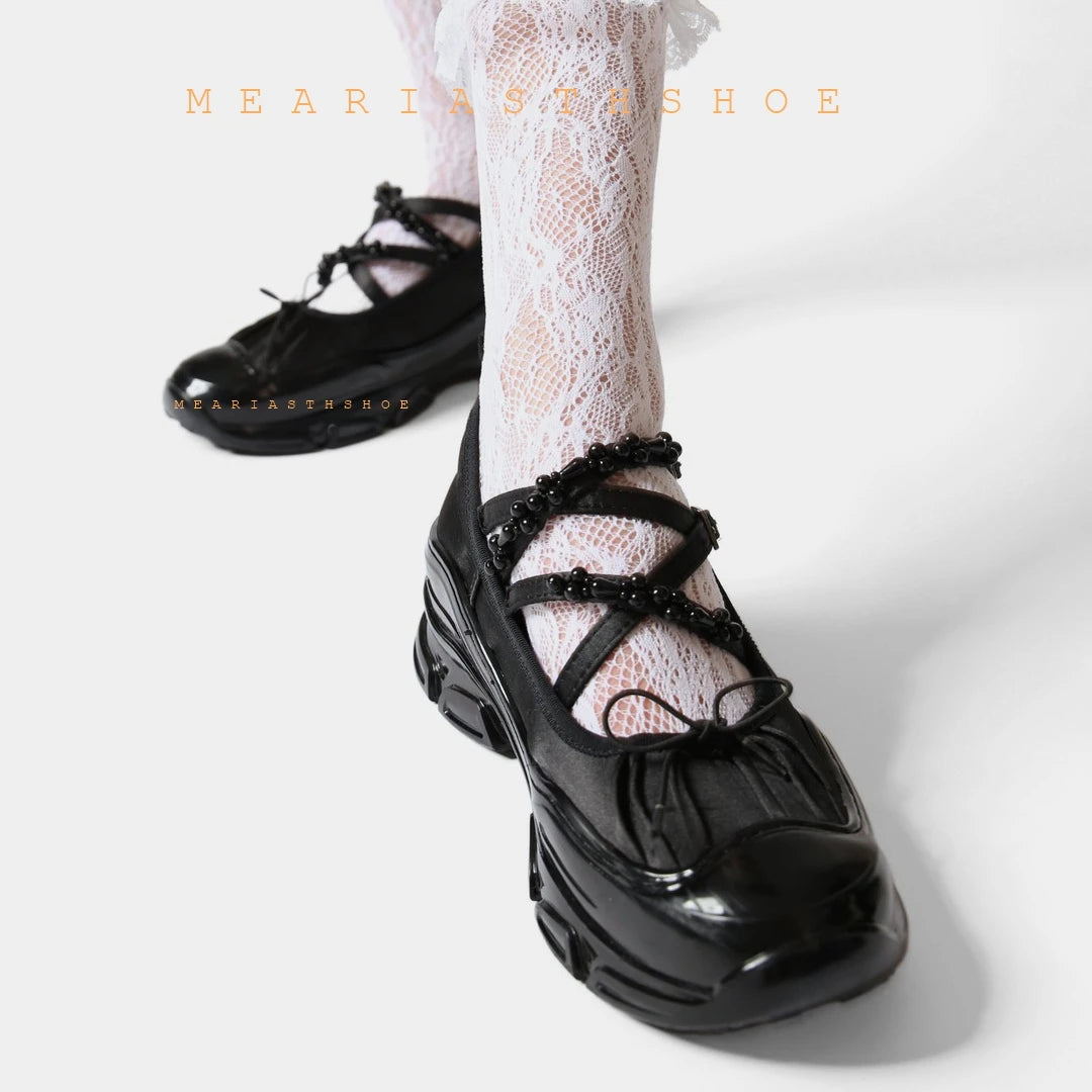 Autumn Chunky Women's Sports Shoes Fashion Shallow Butterfly-Knot Platform Sneakers Ladies Casual Flats Outdoor Mary Jane Shoes