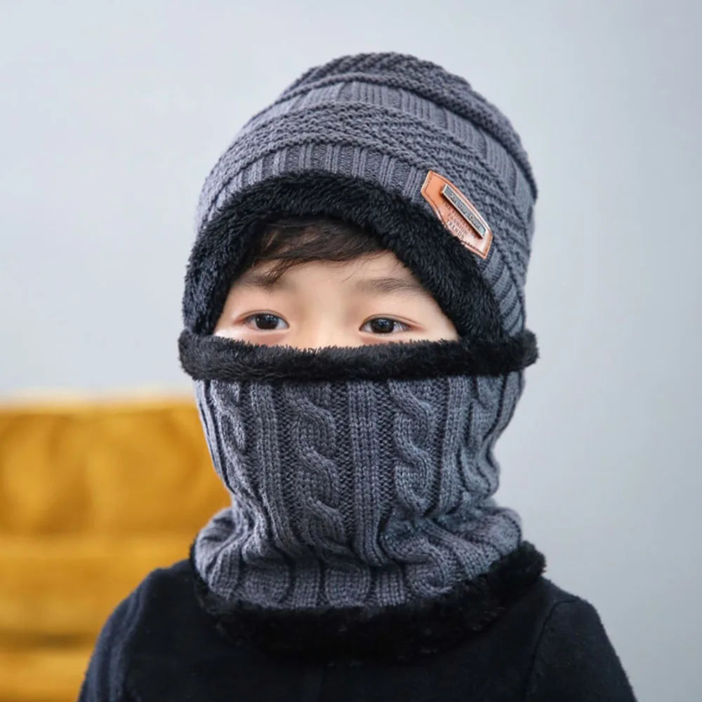 Set Bonnet & Écharpe Hiver Enfant | Polaire Doublé Tricot Épais | Chaud Garçon Fille