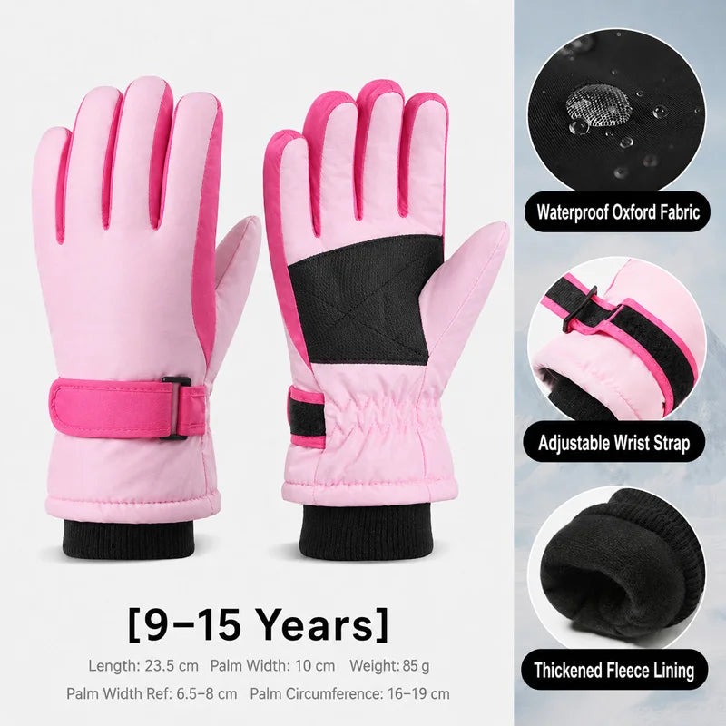 Gants de Ski Hiver Enfant | Imperméables Coupe-Vent | Doublure Polaire | Garçon & Fille 3-15 ans