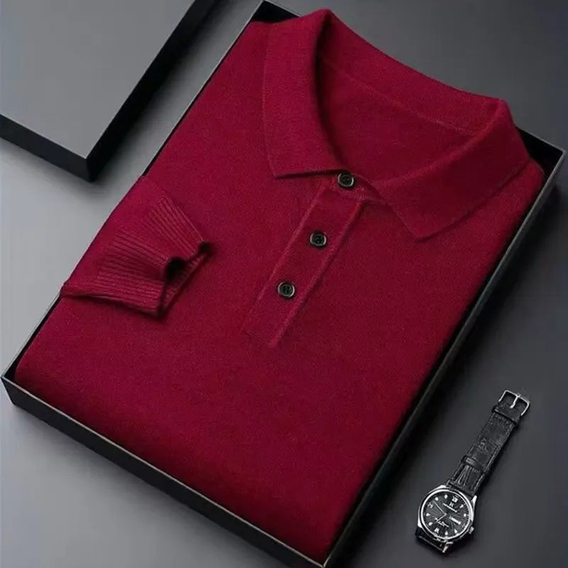 Luxury Men's Cashmere Sweater 100% Merino Wool Buttoned Pullover Autumn Winter Polo Collar Knitwear Male Casual Warm Jumper Tops