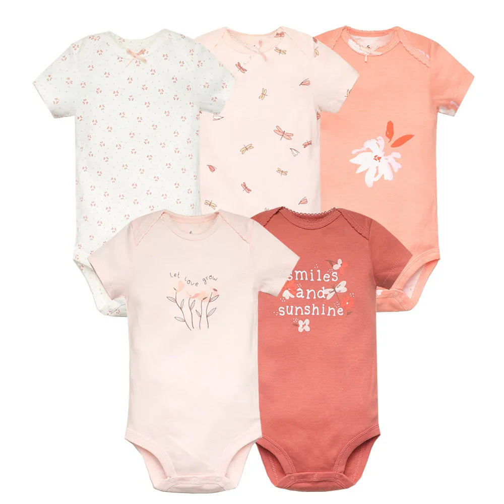 5PCS/Set Fashion Baby Clothes Set Cotton Soft Short Sleeve Summer Girls Bodysuit Newborn Toddler Body Bebe Jumpsuit Clothing