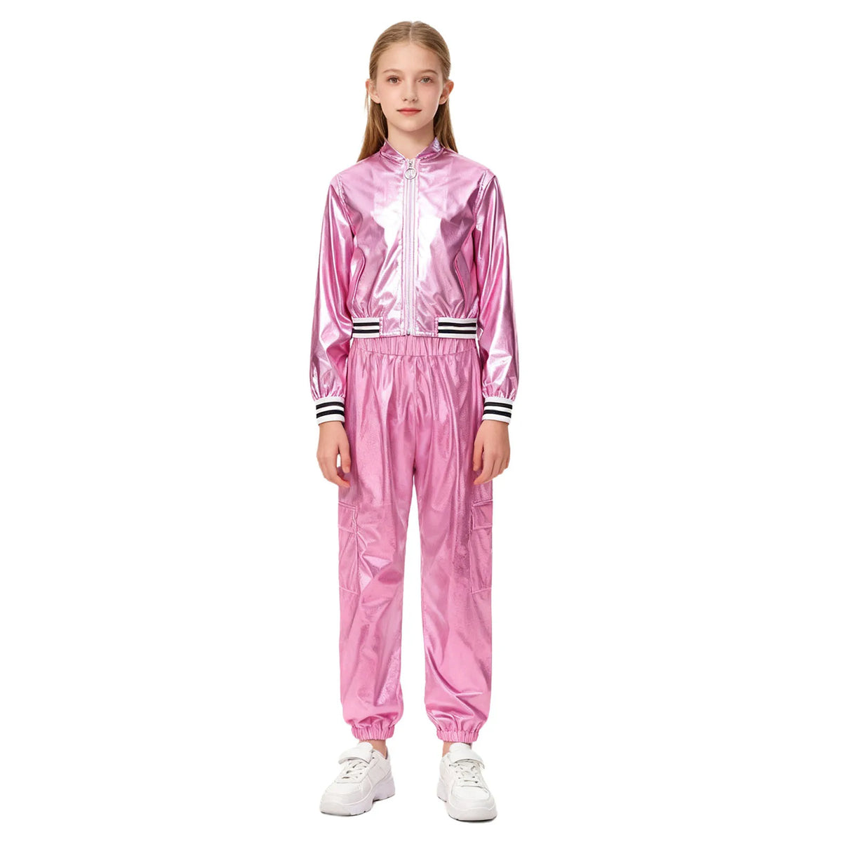 Ensemble Danse Fille Hip Hop | Veste Bomber Métallique & Pantalon | Costume Scène Carnaval Jazz
