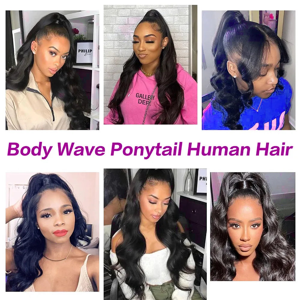 Queue de Cheval Body Wave Drawstring | Cheveux Humains Brésiliens Remy | Clip | Couleur Naturelle | Femme