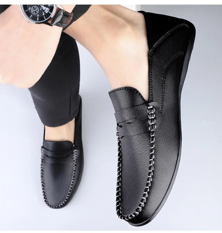 Mocassins Homme Mariage | Cuir Fendu Blanc | Chaussures Conduite Légères | Slip-On Casual Élégant 2026