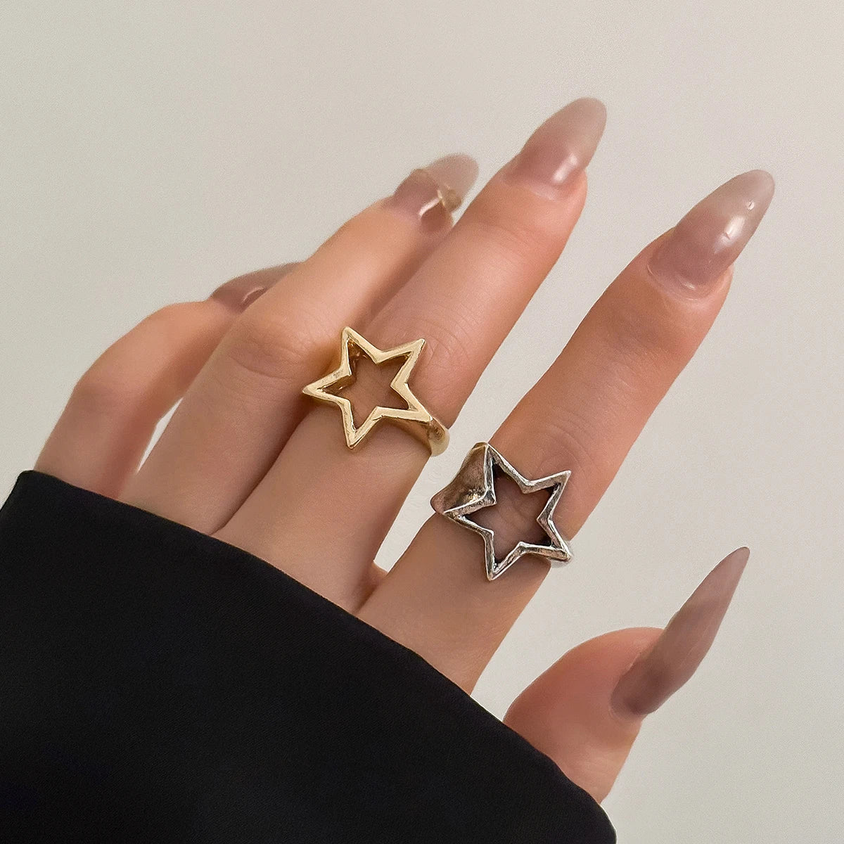 Bague Étoile Punk Gothique Irrégulière | Ajustable Couple | Y2K Vintage | Bijou Femme Statement