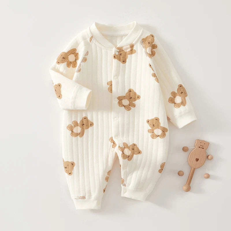Combinaison Bébé Coton Épais | Ours Mignon | Rampante Manches Longues | Hiver | Garçon & Fille | Pyjama