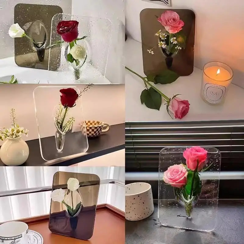Vase à fleurs en acrylique Art moderne Cadres décoratifs transparents pour la maison Étagère de bureau Salon Affichage floral