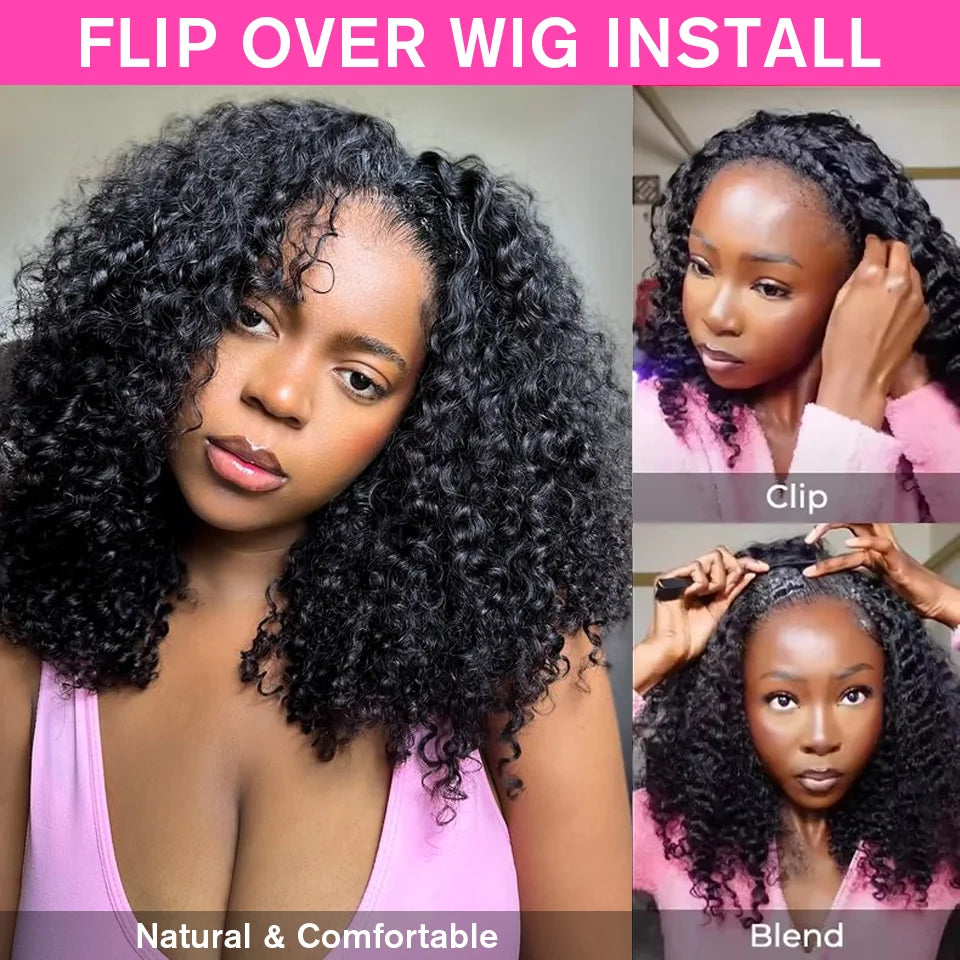 Perruque Kinky Curly Birmane | 300% Densité | 3-en-1 Demi-Perruque | Glueless | Cheveux Humains Brésiliens