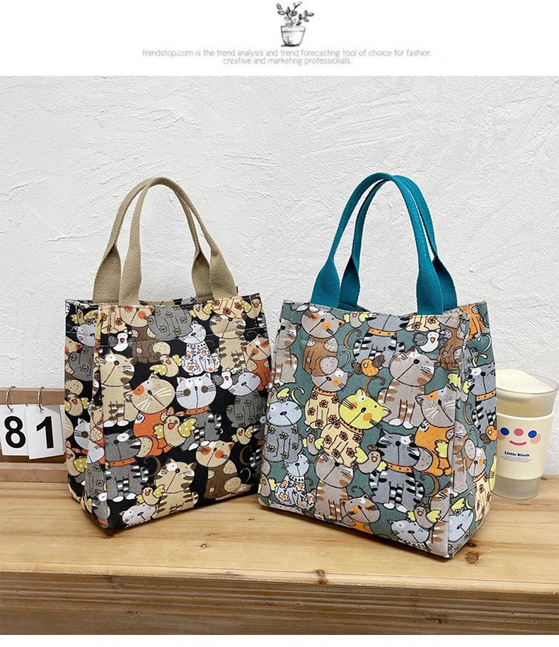 Fashionable Top-Handle Bag with Cute Cat Pattern, Portable Mommy Bag for Women