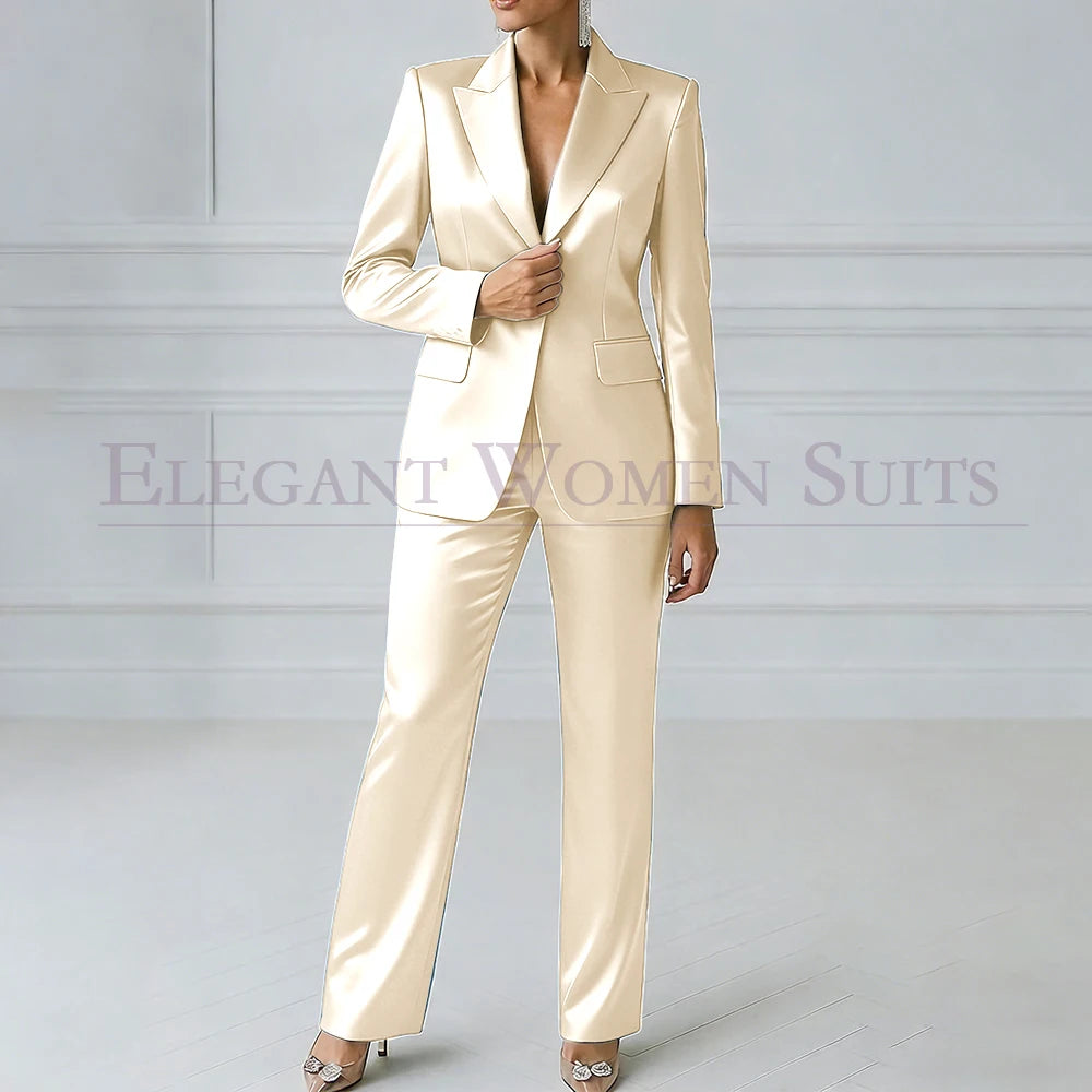 Elegant Blue Evening Women's Suits 2 Piece Jacket Pants Sets High Quality Royal Blue One-Button Slim Fit Office Blazer Clothing
