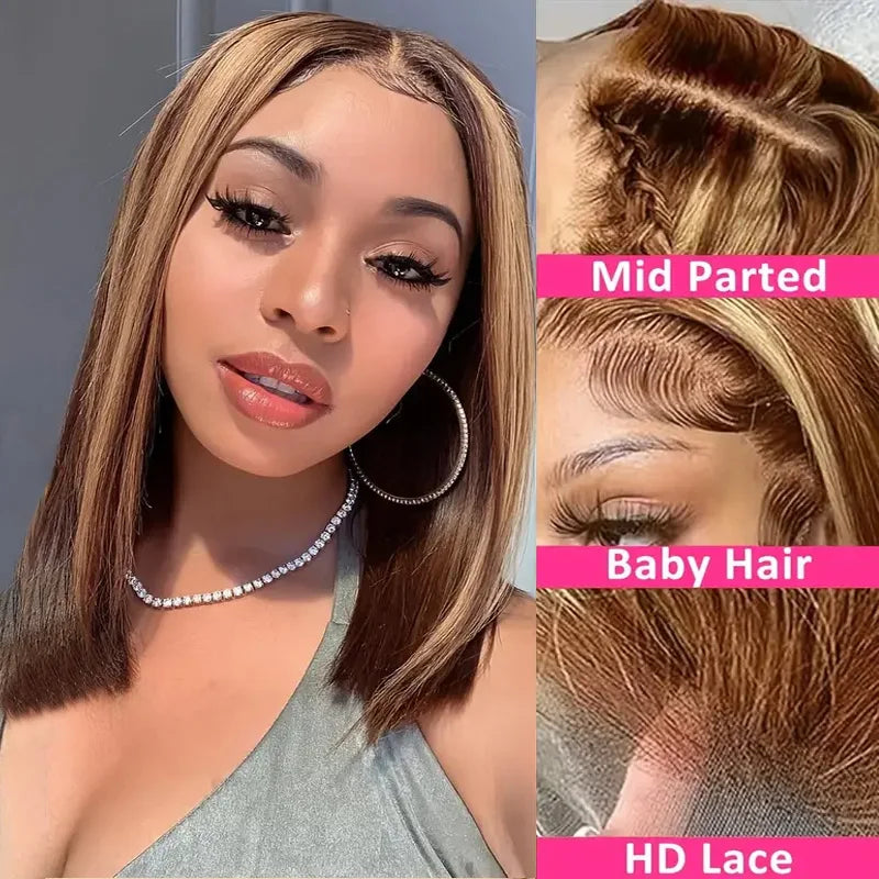 Perruque Bob Cheveux Humains | 13x4 Lace Front | 220% Densité | Coloris 4/27 Or | Wear & Go | Femmes Noires
