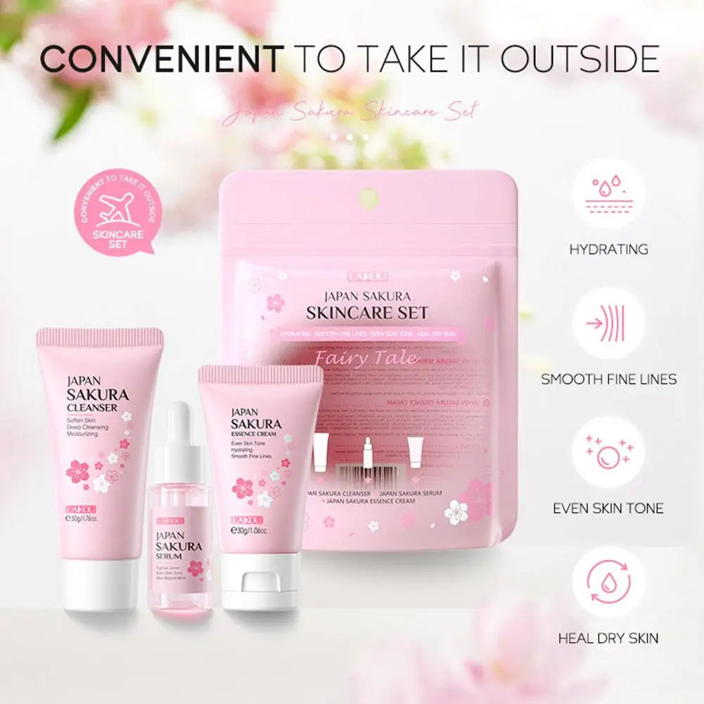Sakura skin care sets with cleanser, serum, eye cream, facial cream, beauty products for women, travel skin care kit