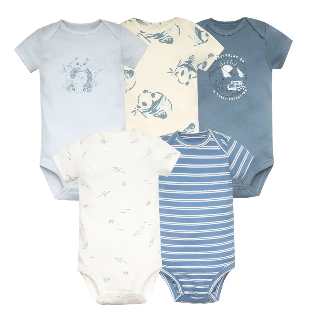 5PCS/Set Fashion Baby Clothes Set Cotton Soft Short Sleeve Summer Girls Bodysuit Newborn Toddler Body Bebe Jumpsuit Clothing