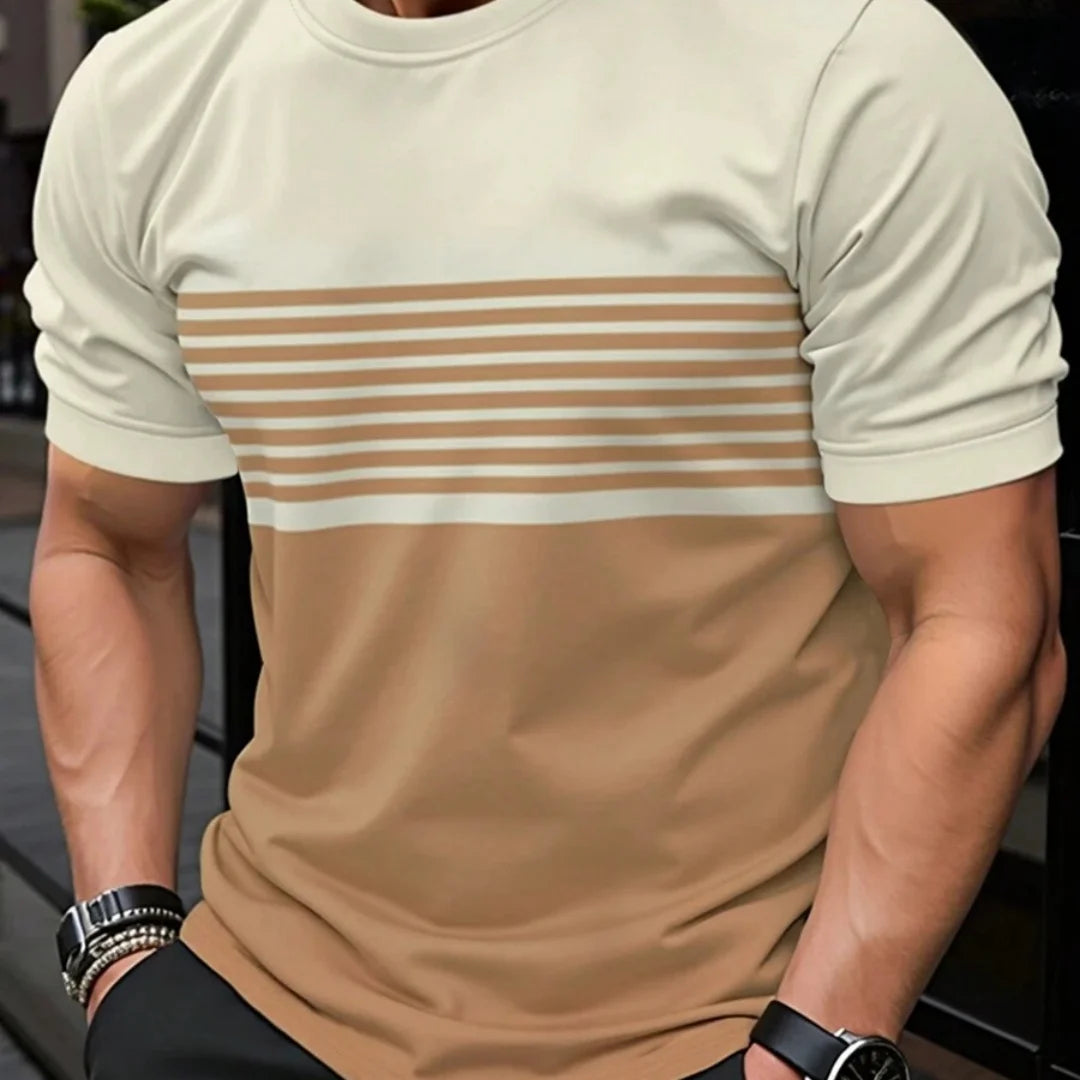 T-Shirt Homme Oversize | Rayures Imprimées | Col Rond | Manches Courtes | Casual Mode Été
